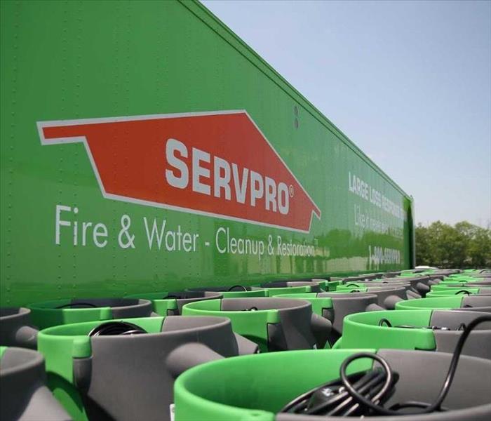 Large drying fans and truck with SERVPRO logo